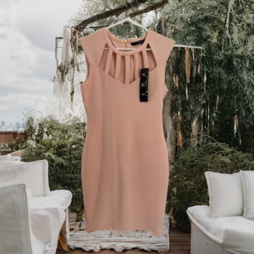 Kardashian Kollection Peach 🍑 Cut Out Sheath Mini Dress NWOT - Picture 6 of 6